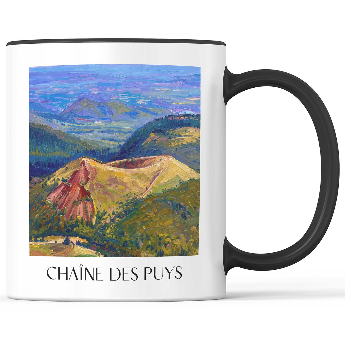 Chaîne des Puys Kaffeebecher - Puy-de-Dôme - Frankreich Becher - Kaffeetasse im Ölgemälde Stil