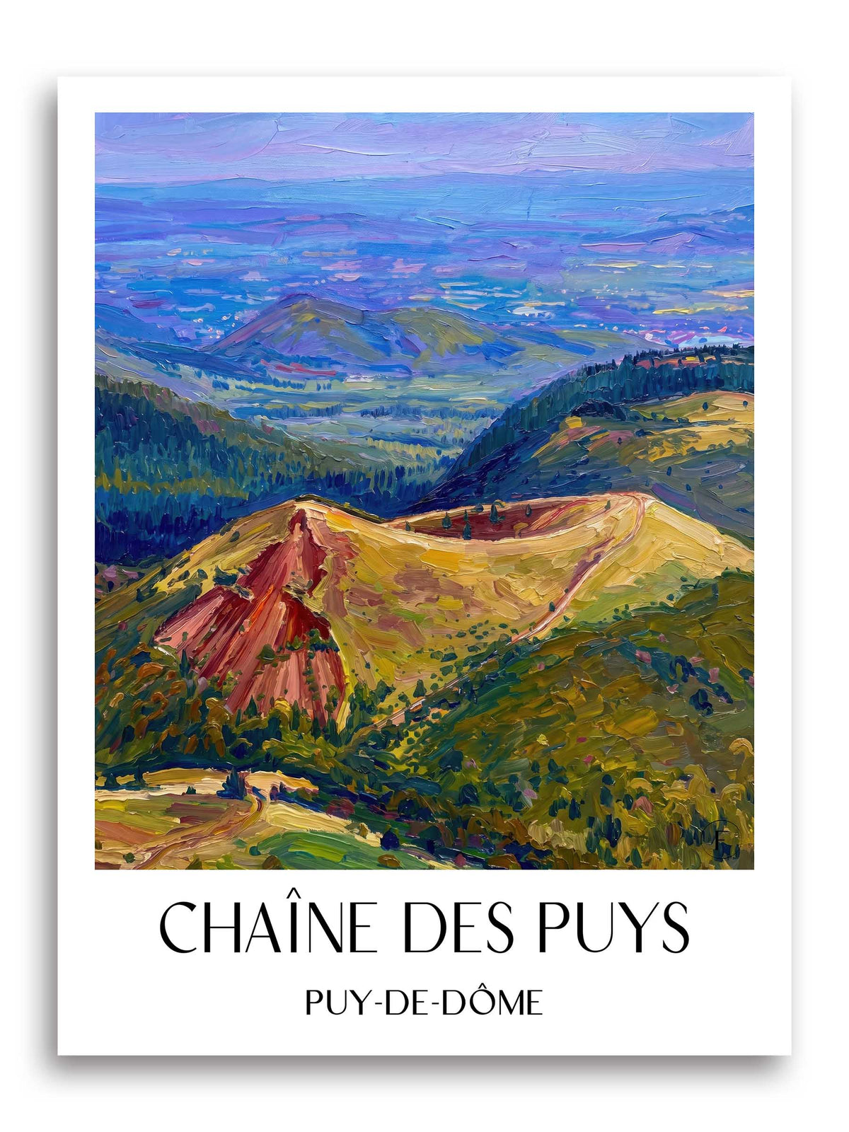 Chaîne des Puys Poster - Puy-de-Dôme - Frankreich Kunstdruck - Ölgemälde von A4 bis A1