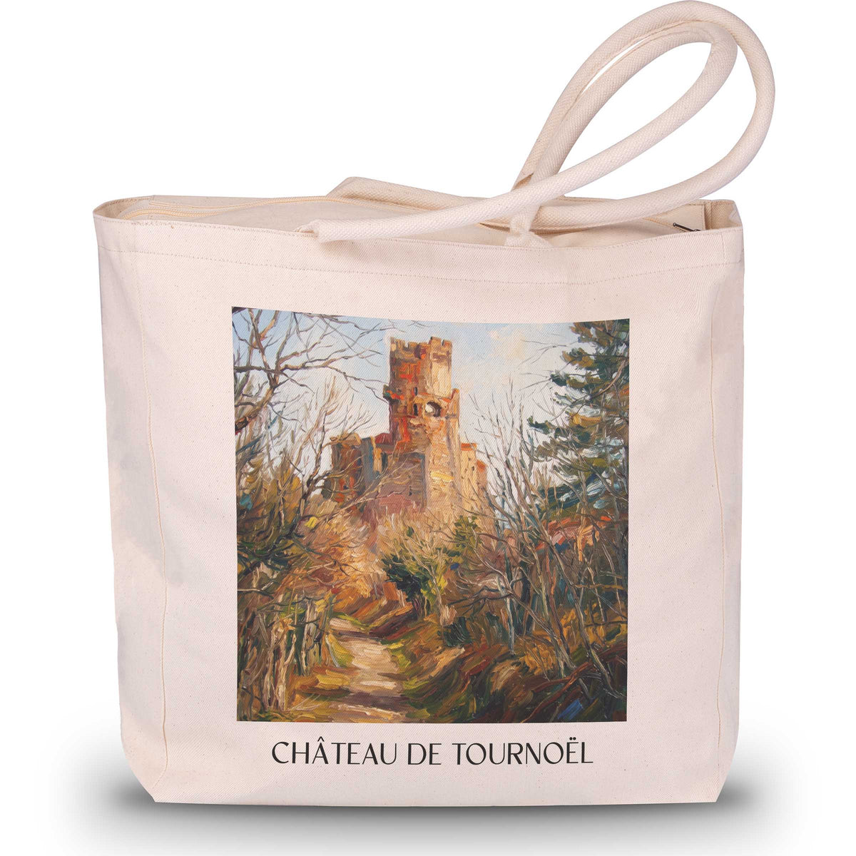 château-de-tournoël-riom-frankreich-einkaufstasche-oil-painting-oelgemaelde
