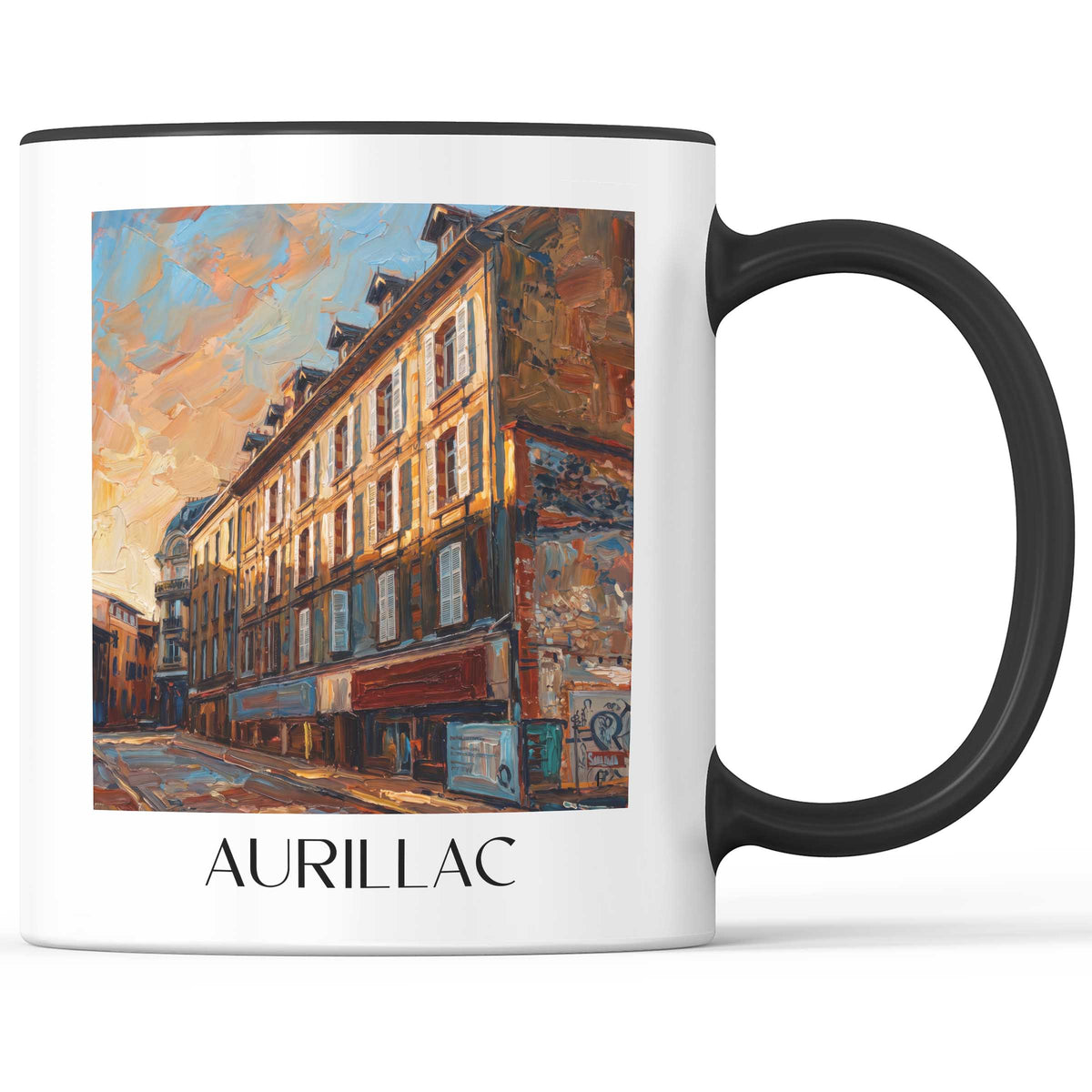 Aurillac Kaffeebecher - Cantal - Frankreich Becher - Kaffeetasse im Ölgemälde Stil