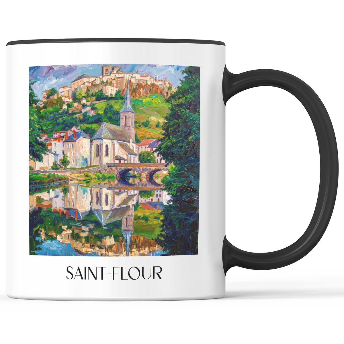 Saint-Flour Kaffeebecher - Cantal - Frankreich Becher - Kaffeetasse im Ölgemälde Stil