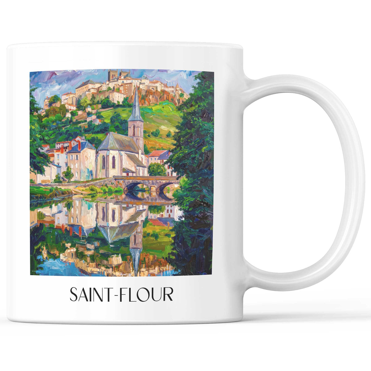 Saint-Flour Kaffeebecher - Cantal - Frankreich Becher - Kaffeetasse im Ölgemälde Stil