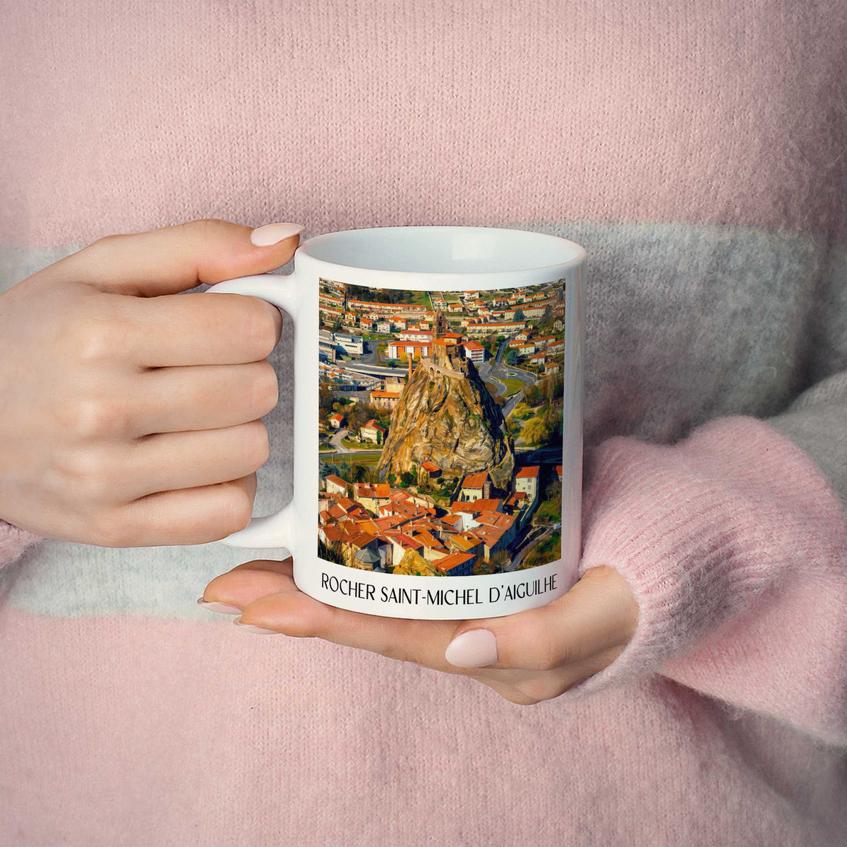 rocher-saint-michel-d'aiguilhe-le-puy-en-velay-frankreich-kaffeebecher-oil-painting-oelgemaelde