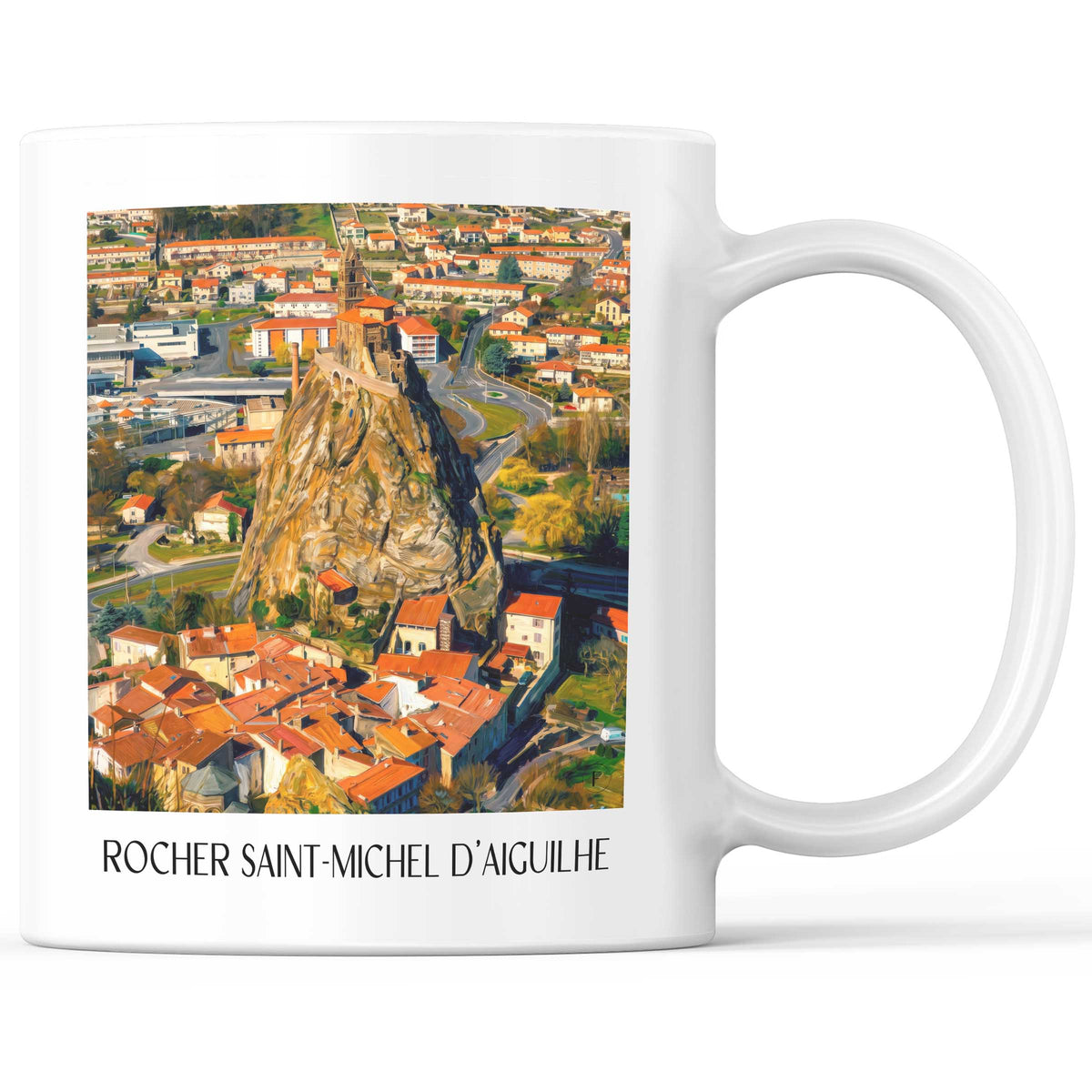Rocher Saint-Michel d'Aiguilhe Kaffeebecher - Le Puy-en-Velay - Frankreich Becher - Kaffeetasse im Ölgemälde Stil