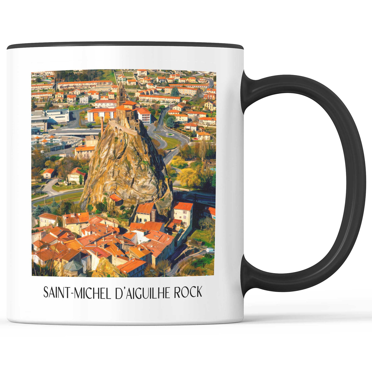 Rocher Saint-Michel d'Aiguilhe Kaffeebecher - Le Puy-en-Velay - Frankreich Becher - Kaffeetasse im Ölgemälde Stil