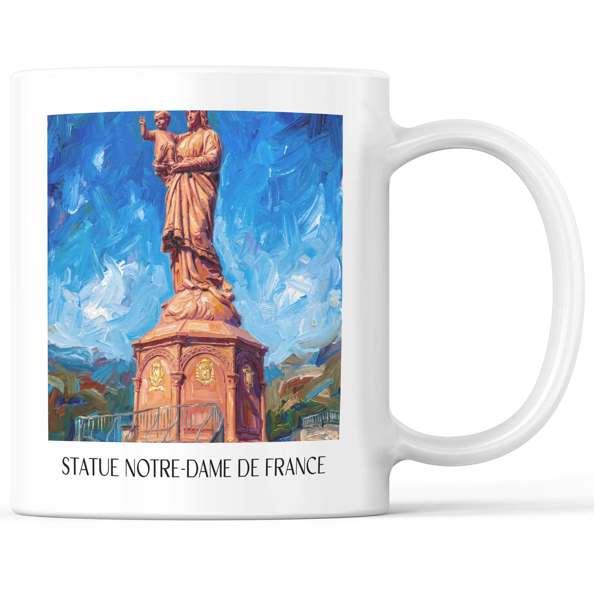 Statue Notre-Dame de France Kaffeebecher - Le Puy-en-Velay - Frankreich Becher - Kaffeetasse im Ölgemälde Stil