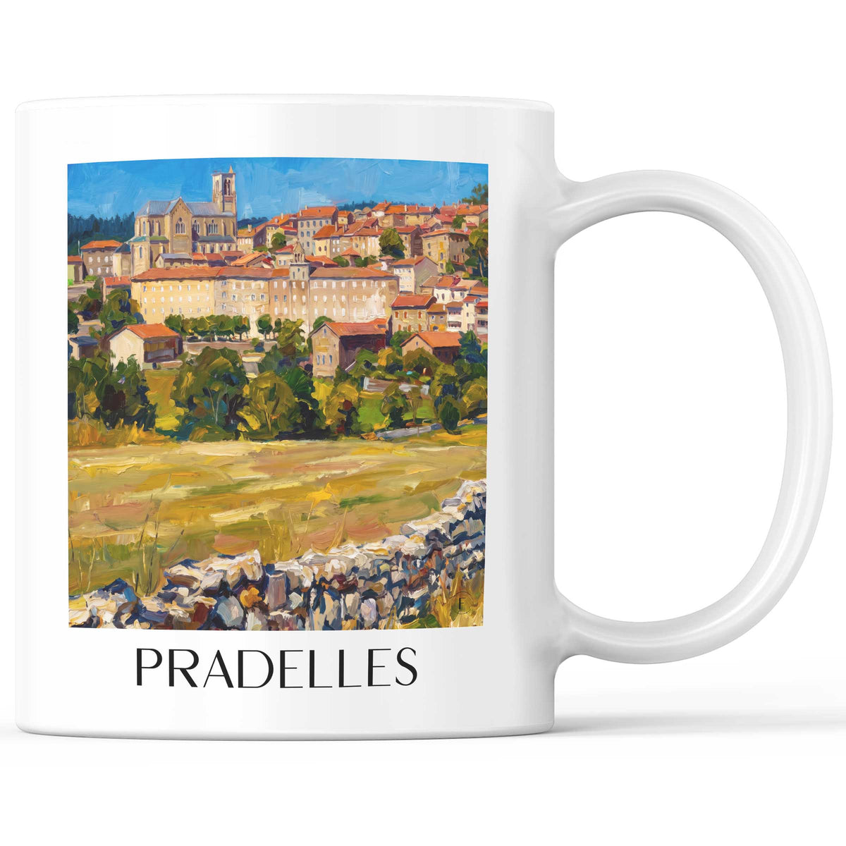 Pradelles Kaffeebecher - Velay - Frankreich Becher - Kaffeetasse im Ölgemälde Stil