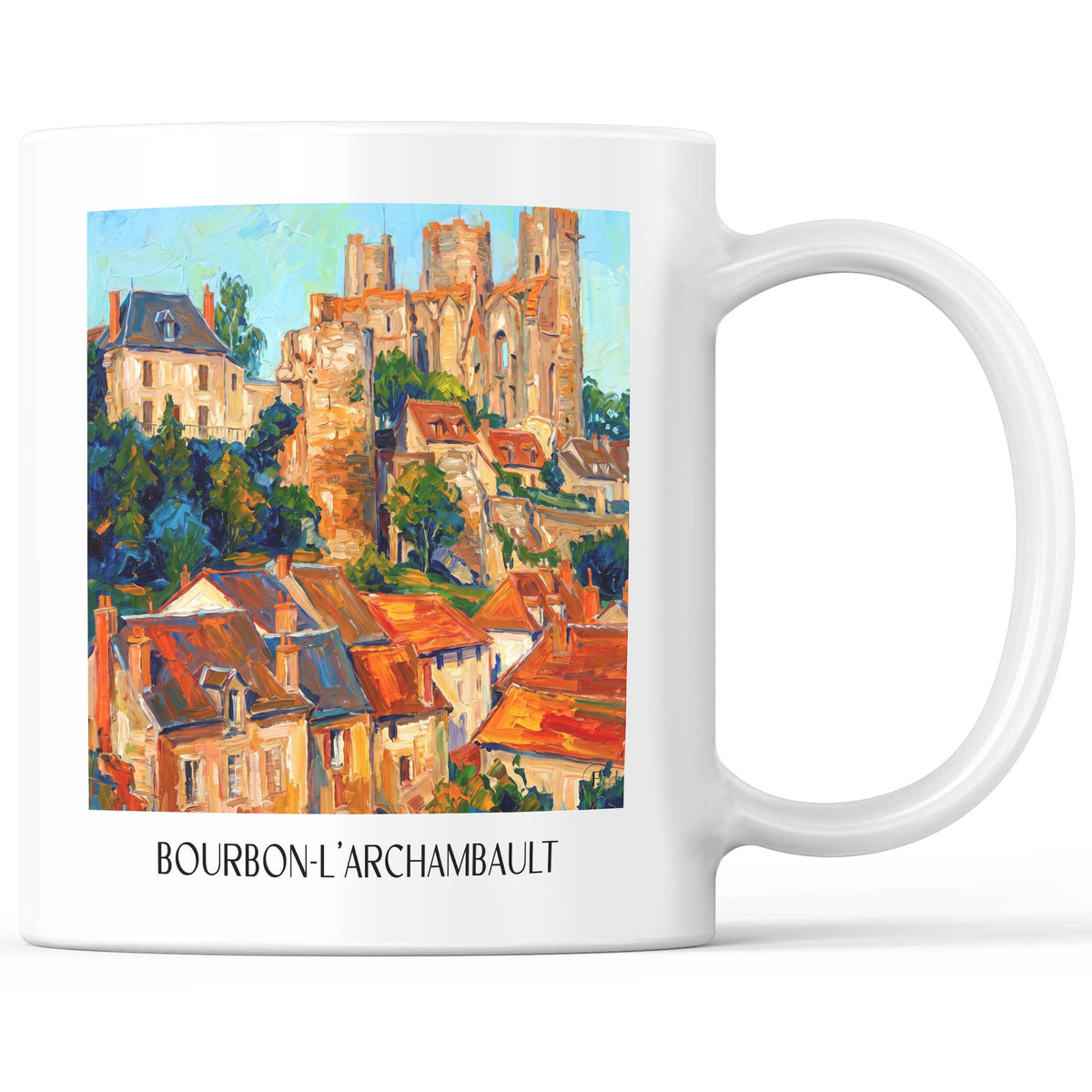 Bourbon-l'Archambault Kaffeebecher - Bourbonnais - Frankreich Becher - Kaffeetasse im Ölgemälde Stil
