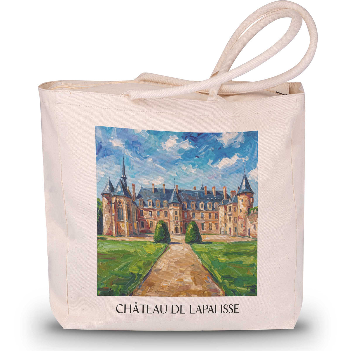 château-de-lapalisse-allier-frankreich-einkaufstasche-oil-painting-oelgemaelde
