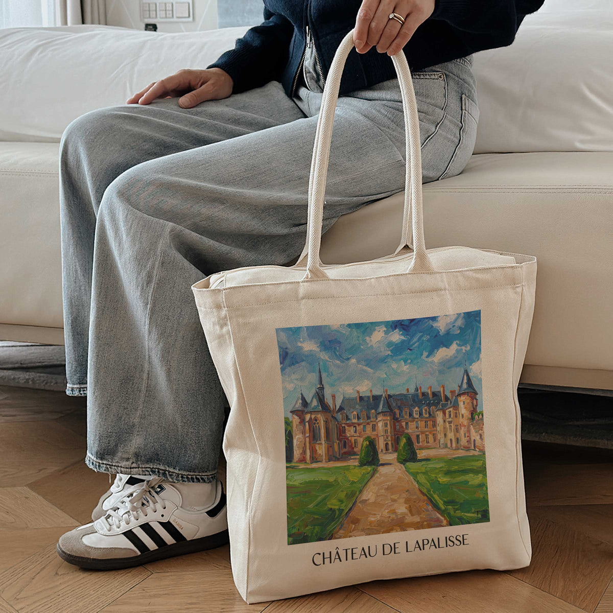 château-de-lapalisse-allier-frankreich-einkaufstasche-oil-painting-oelgemaelde
