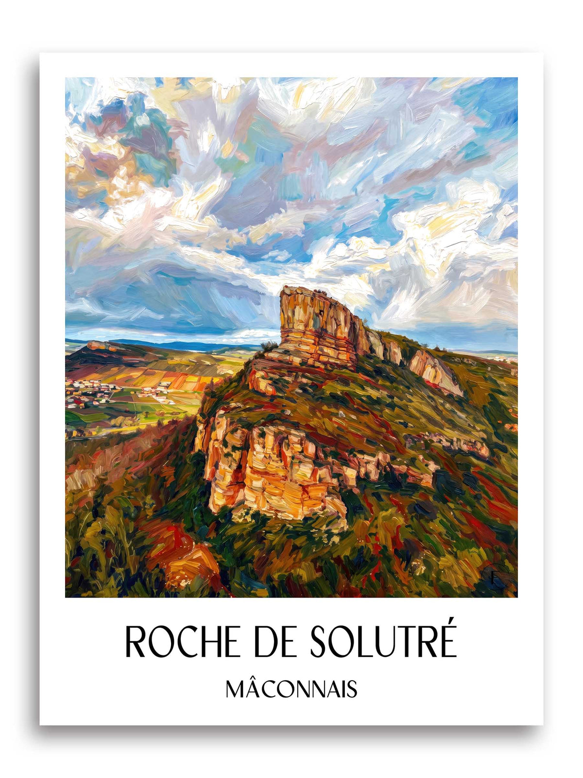 Roche de Solutré Poster - Mâconnais - Frankreich Kunstdruck - Ölgemälde von A4 bis A1