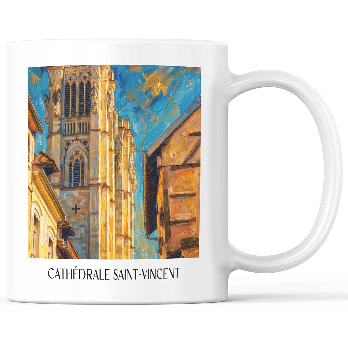 Cathédrale Saint-Vincent Kaffeebecher - Chalon-sur-Saône - Frankreich Becher - Kaffeetasse im Ölgemälde Stil