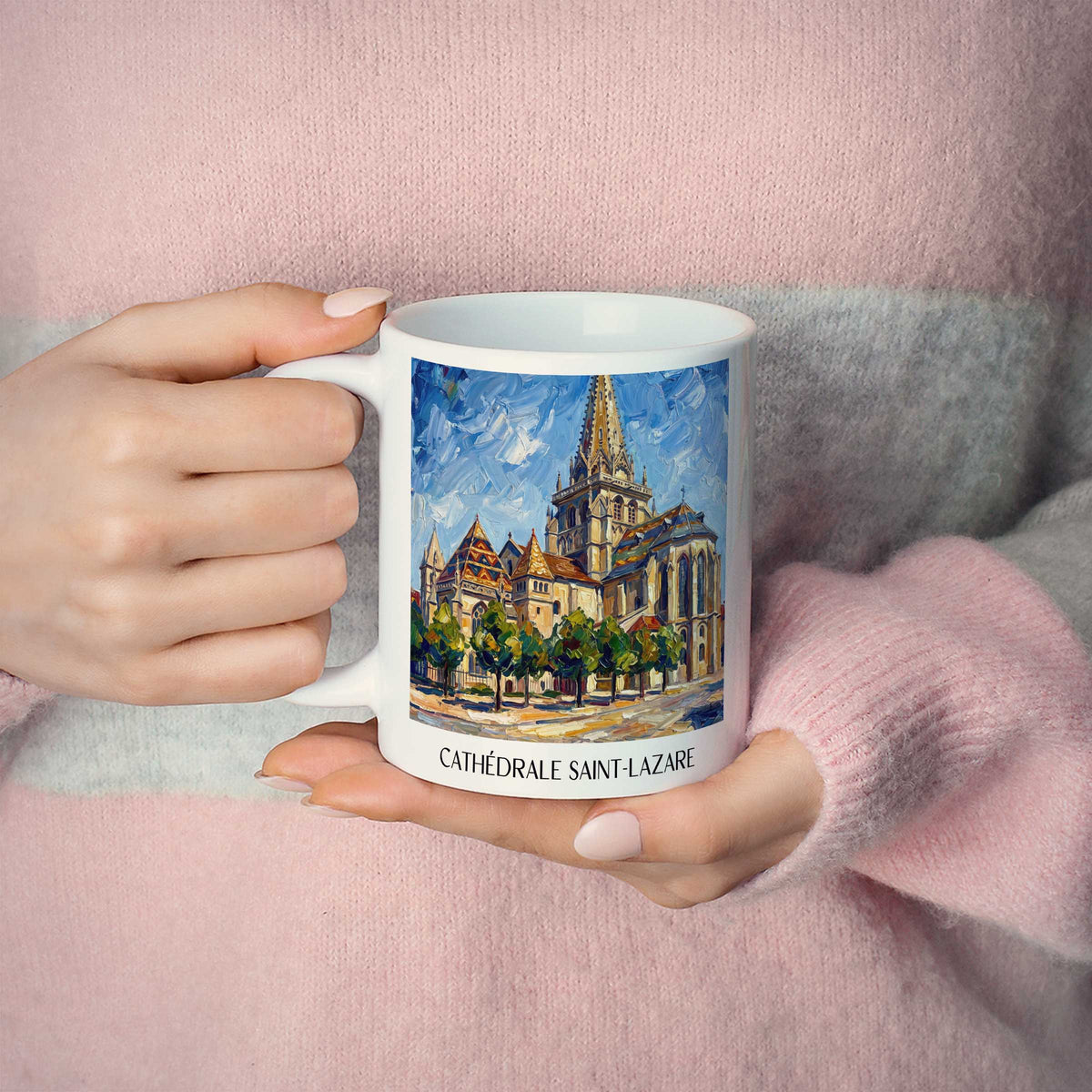 cathédrale-saint-lazare-autun-frankreich-kaffeebecher-oil-painting-oelgemaelde