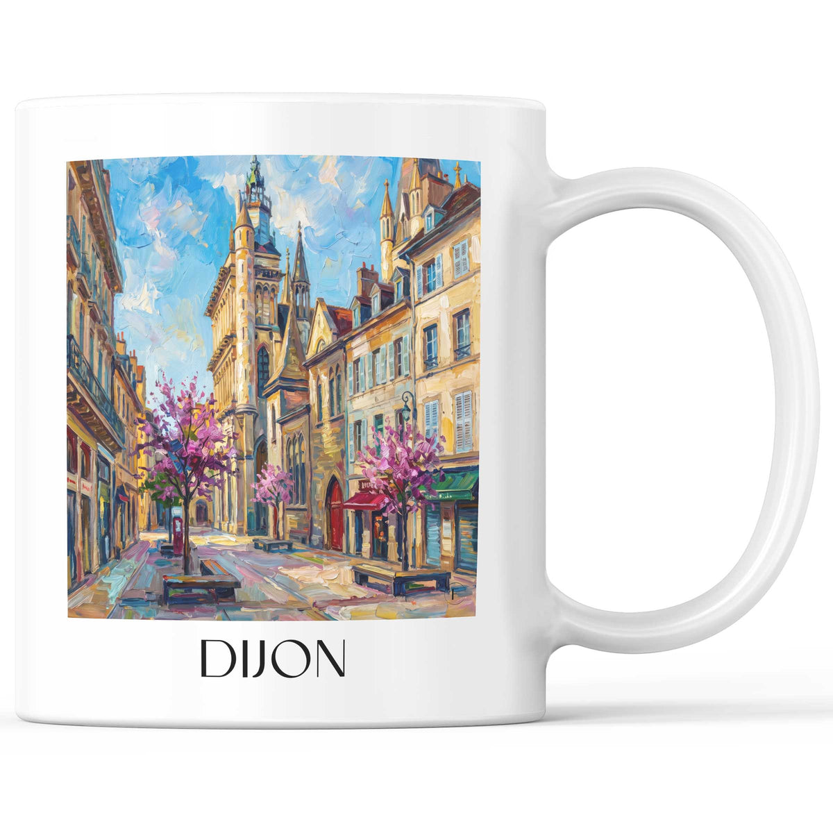 Dijon Kaffeebecher - Bourgogne - Frankreich Becher - Kaffeetasse im Ölgemälde Stil