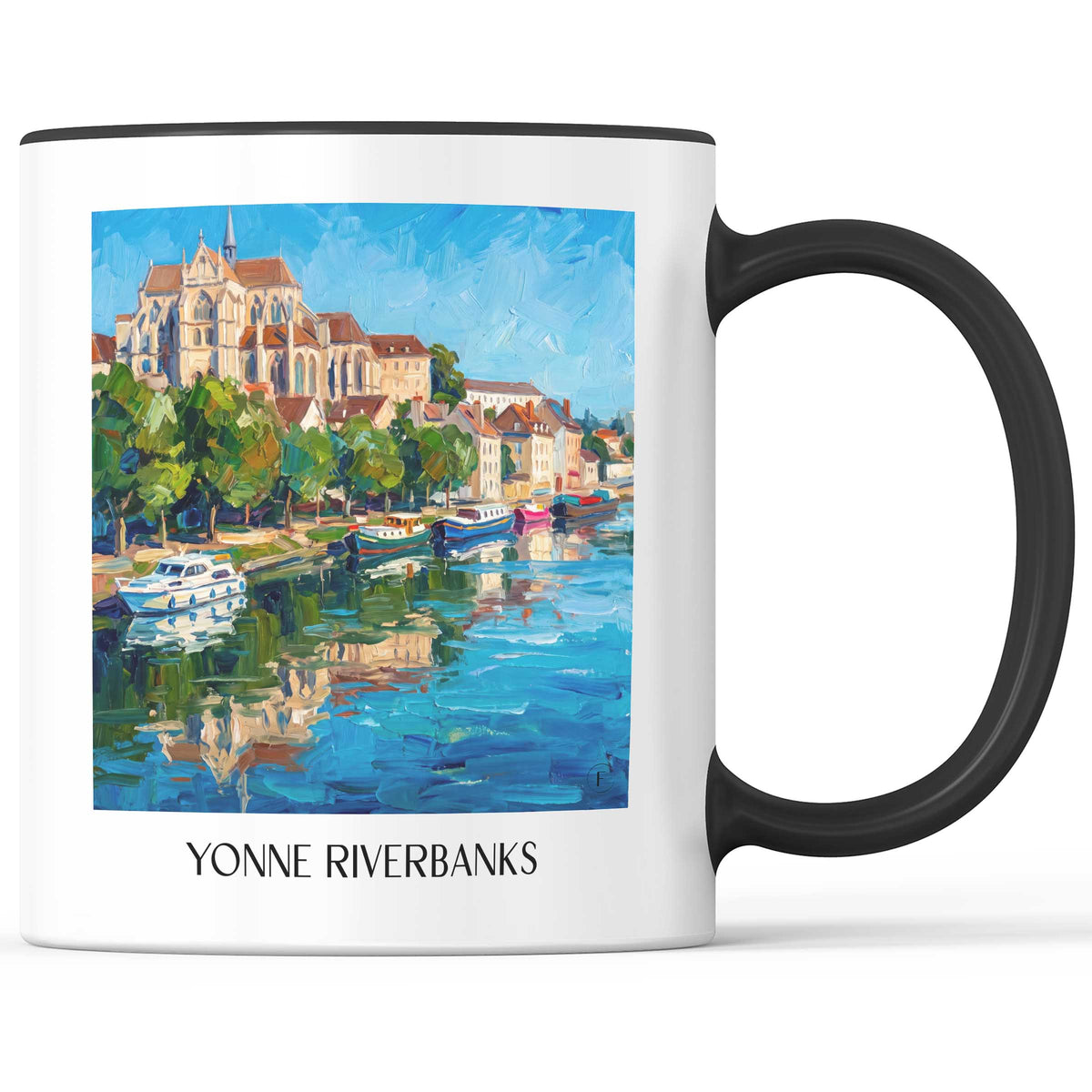 Quais de l'Yonne Kaffeebecher - Auxerre - Frankreich Becher - Kaffeetasse im Ölgemälde Stil