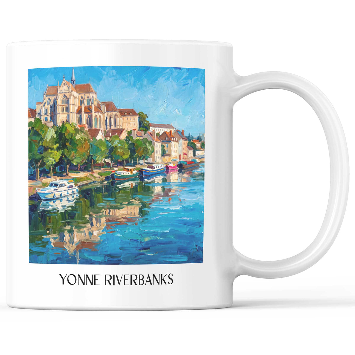 Quais de l'Yonne Kaffeebecher - Auxerre - Frankreich Becher - Kaffeetasse im Ölgemälde Stil