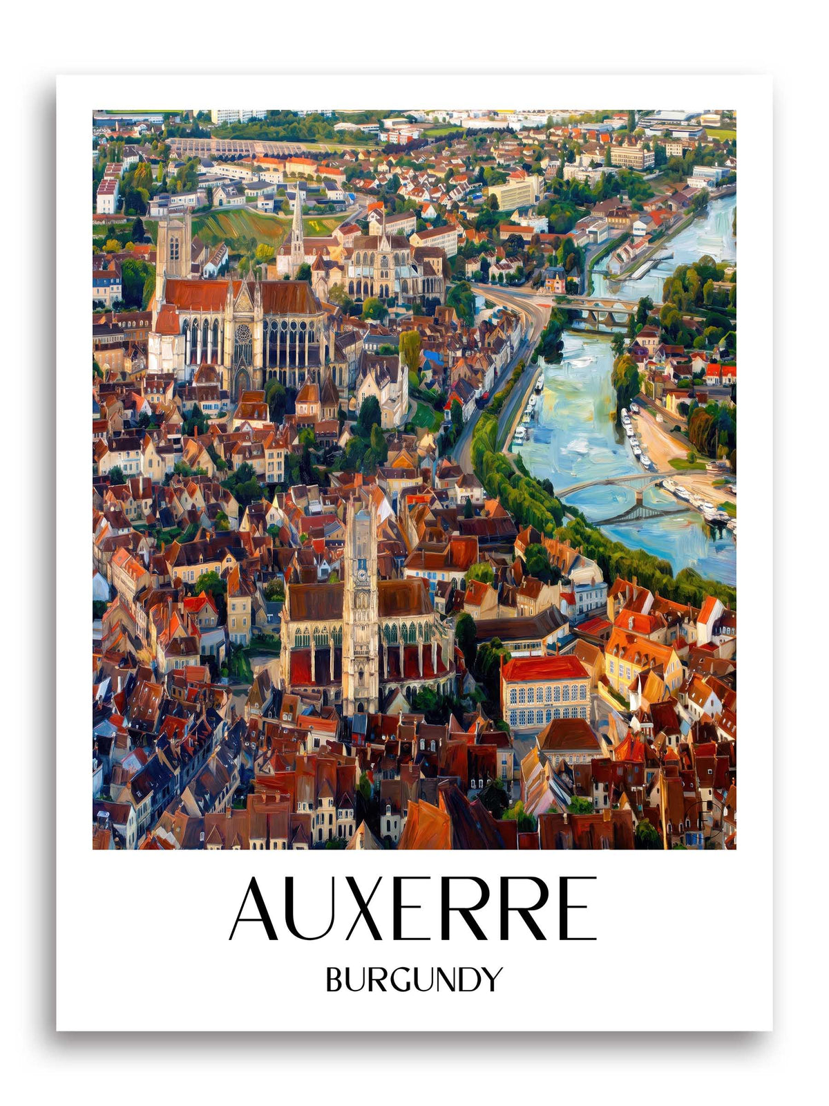 Auxerre Poster - Bourgogne - Frankreich Kunstdruck - Ölgemälde von A4 bis A1