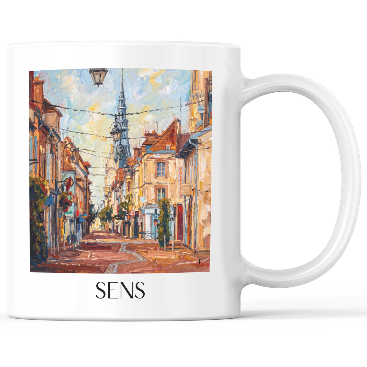 Sens Kaffeebecher - Bourgogne - Frankreich Becher - Kaffeetasse im Ölgemälde Stil