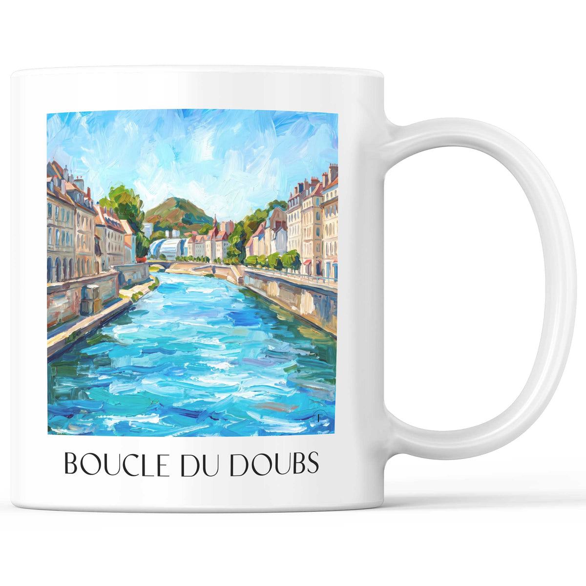 Boucle du Doubs Kaffeebecher - Besançon - Frankreich Becher - Kaffeetasse im Ölgemälde Stil
