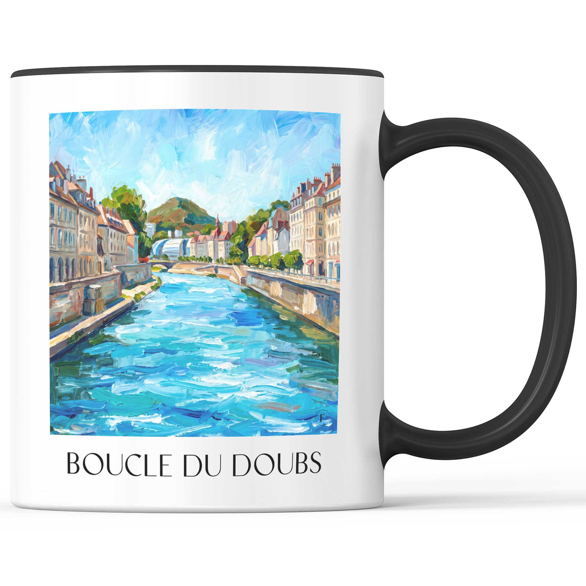 Boucle du Doubs Kaffeebecher - Besançon - Frankreich Becher - Kaffeetasse im Ölgemälde Stil