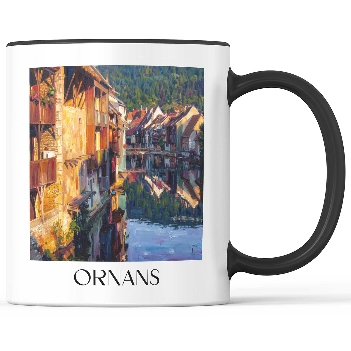Ornans Kaffeebecher - Vallée de la Loue - Frankreich Becher - Kaffeetasse im Ölgemälde Stil