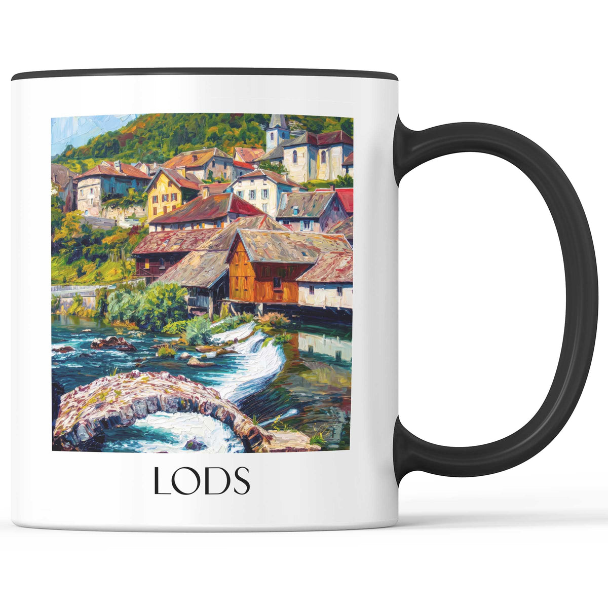 Lods Kaffeebecher - Vallée de la Loue - Frankreich Becher - Kaffeetasse im Ölgemälde Stil