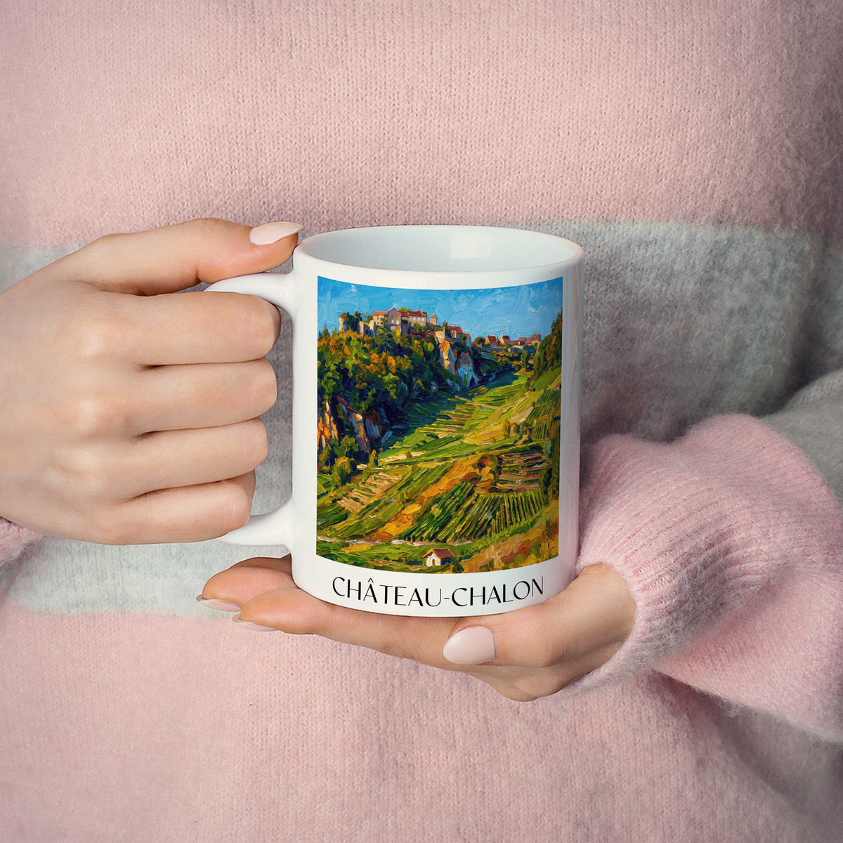 château-chalon-vignoble-du-jura-frankreich-kaffeebecher-oil-painting-oelgemaelde