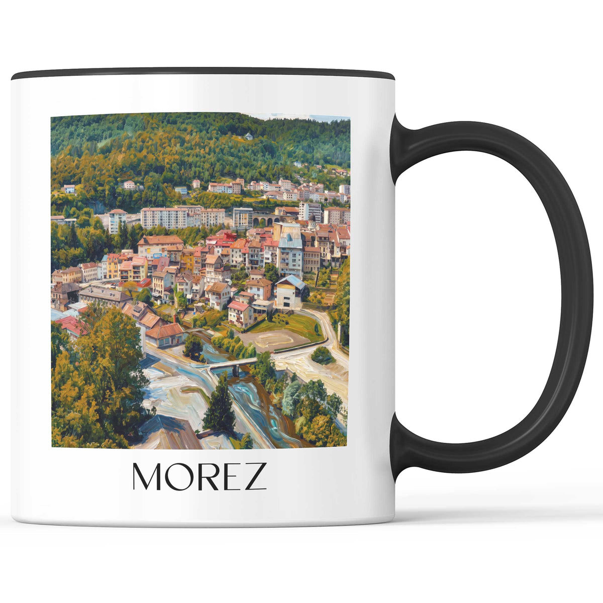 Morez Kaffeebecher - Jura - Frankreich Becher - Kaffeetasse im Ölgemälde Stil