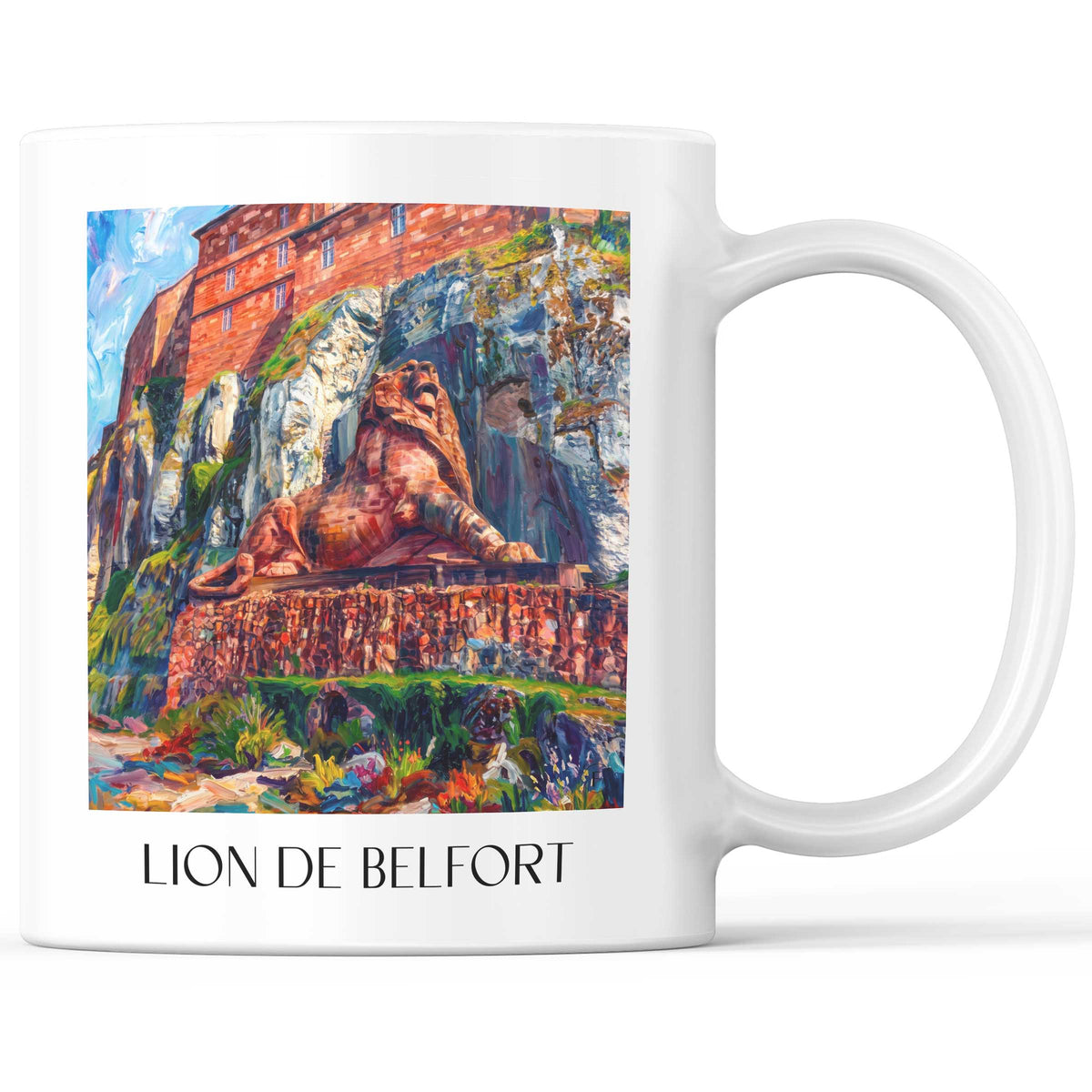Lion de Belfort Kaffeebecher - Belfort - Frankreich Becher - Kaffeetasse im Ölgemälde Stil
