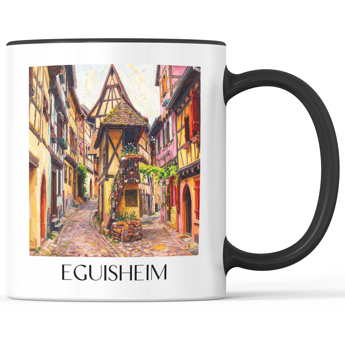 Eguisheim Kaffeebecher - Elsass - Frankreich Becher - Kaffeetasse im Ölgemälde Stil