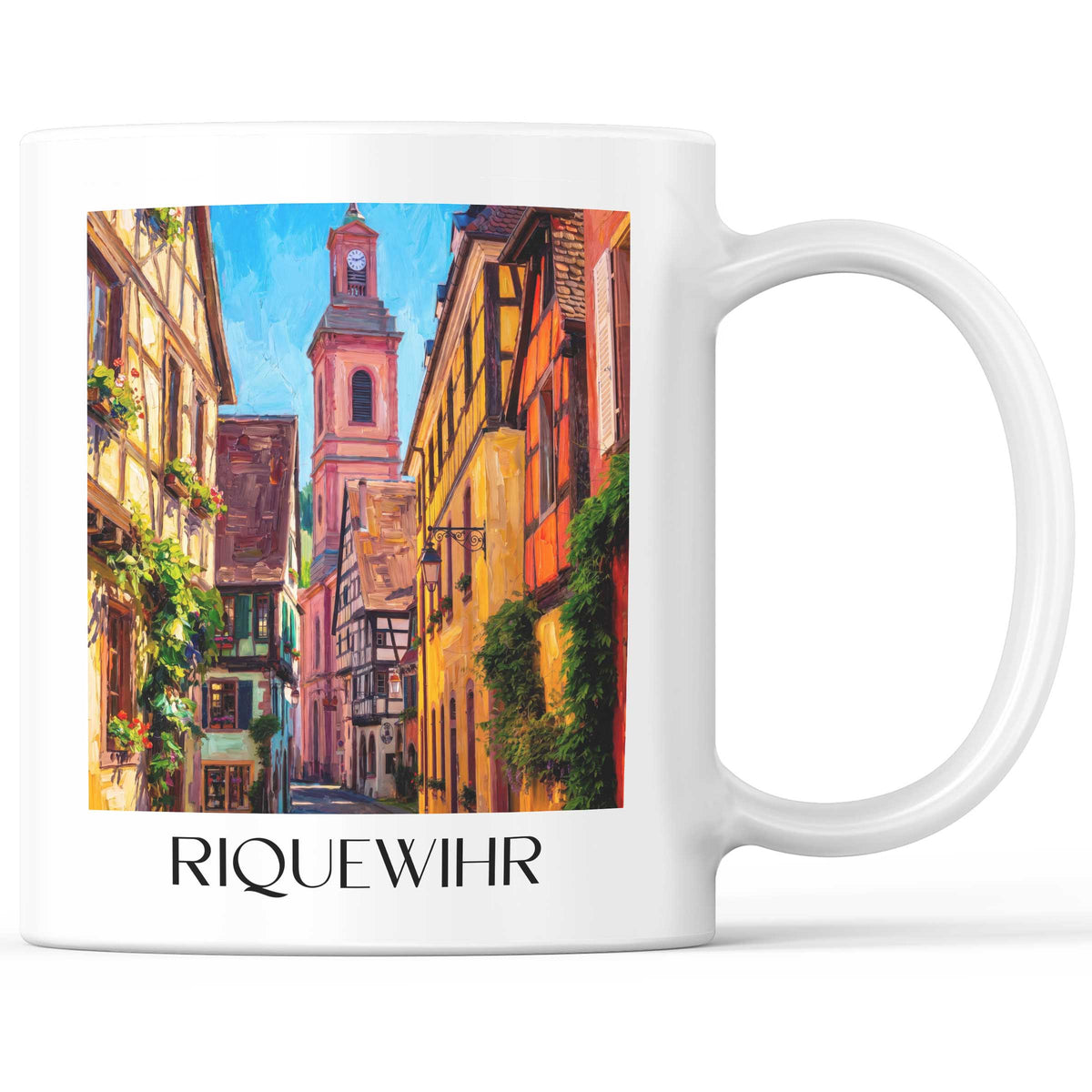 Riquewihr Kaffeebecher - Elsass - Frankreich Becher - Kaffeetasse im Ölgemälde Stil