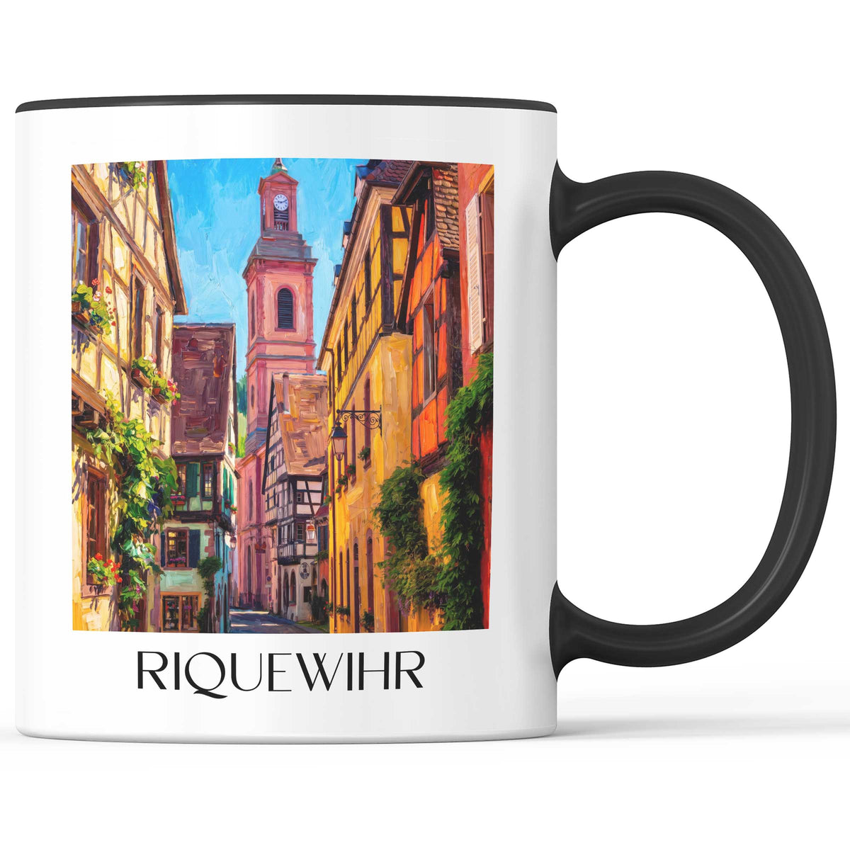 Riquewihr Kaffeebecher - Elsass - Frankreich Becher - Kaffeetasse im Ölgemälde Stil