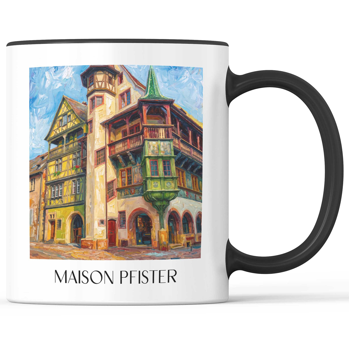 Maison Pfister Kaffeebecher - Colmar - Frankreich Becher - Kaffeetasse im Ölgemälde Stil