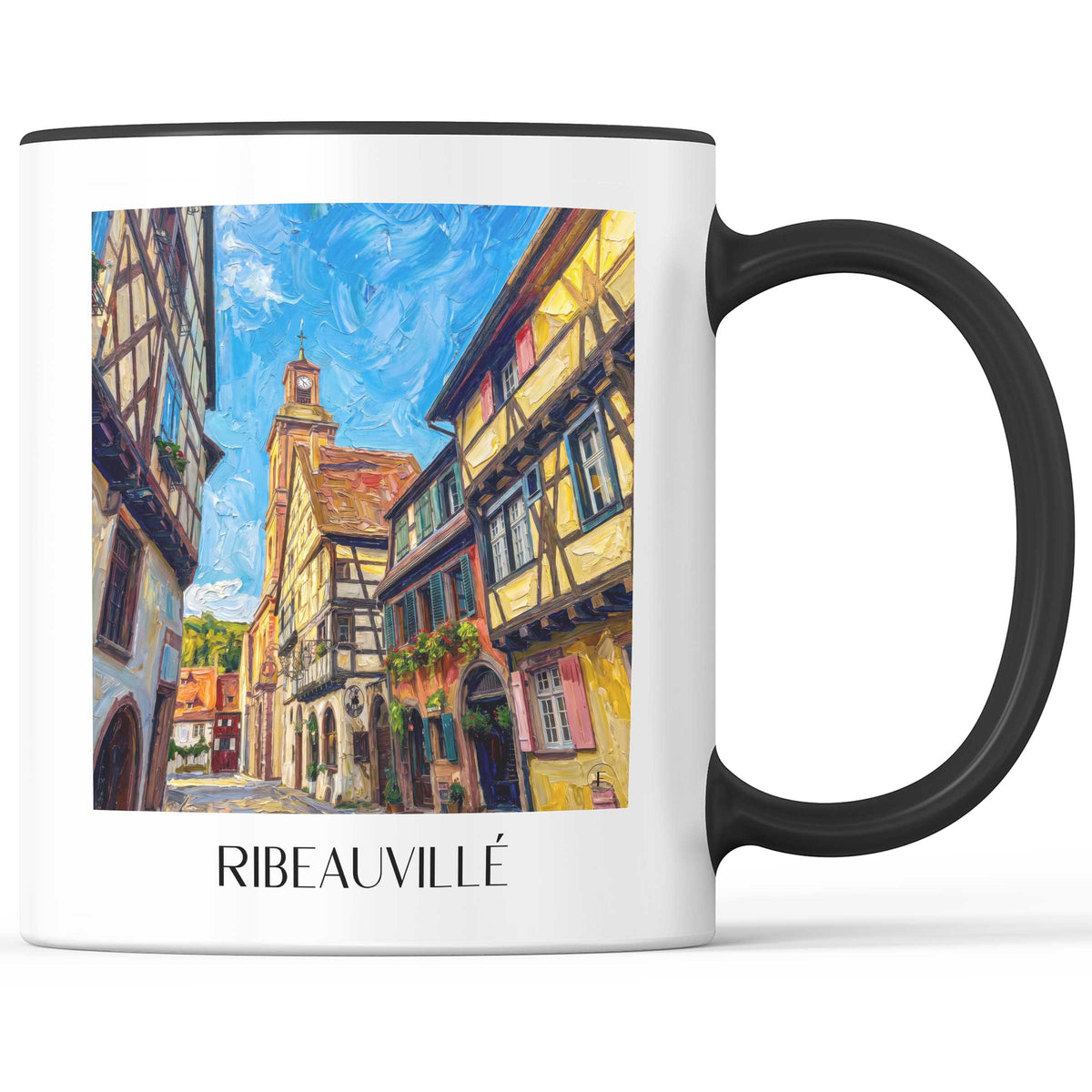 Ribeauvillé Kaffeebecher - Route des Vins d'Alsace - Frankreich Becher - Kaffeetasse im Ölgemälde Stil