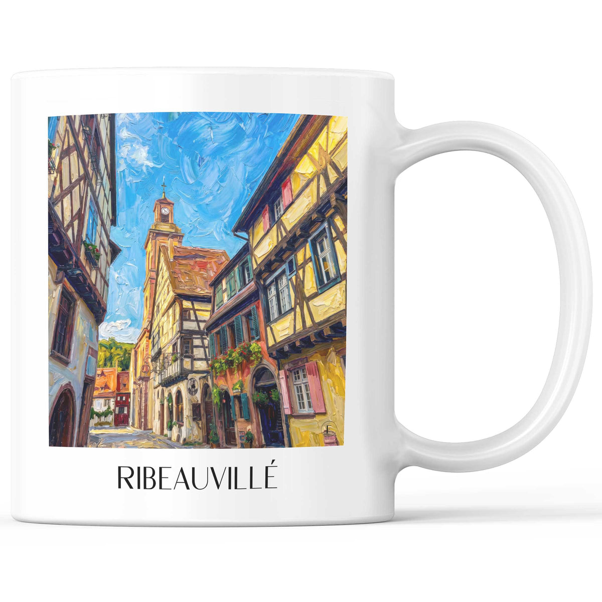 Ribeauvillé Kaffeebecher - Route des Vins d'Alsace - Frankreich Becher - Kaffeetasse im Ölgemälde Stil