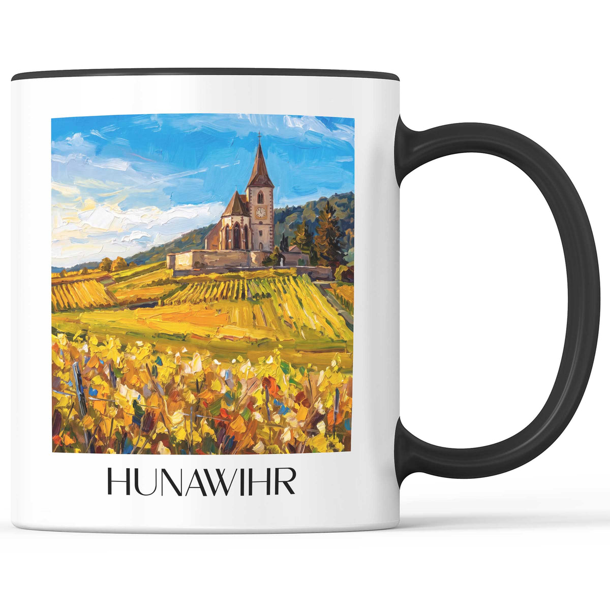 Hunawihr Kaffeebecher - Route des Vins d'Alsace - Frankreich Becher - Kaffeetasse im Ölgemälde Stil
