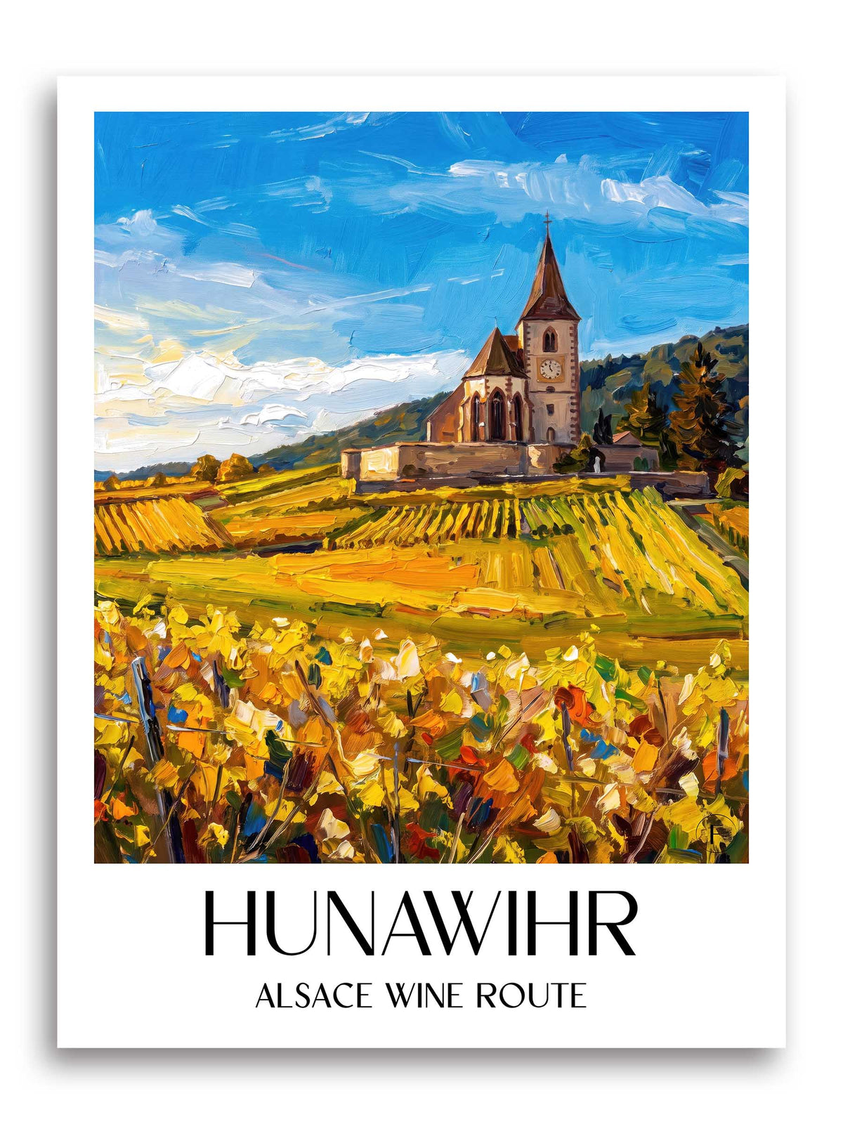 Hunawihr Poster - Route des Vins d'Alsace - Frankreich Kunstdruck - Ölgemälde von A4 bis A1