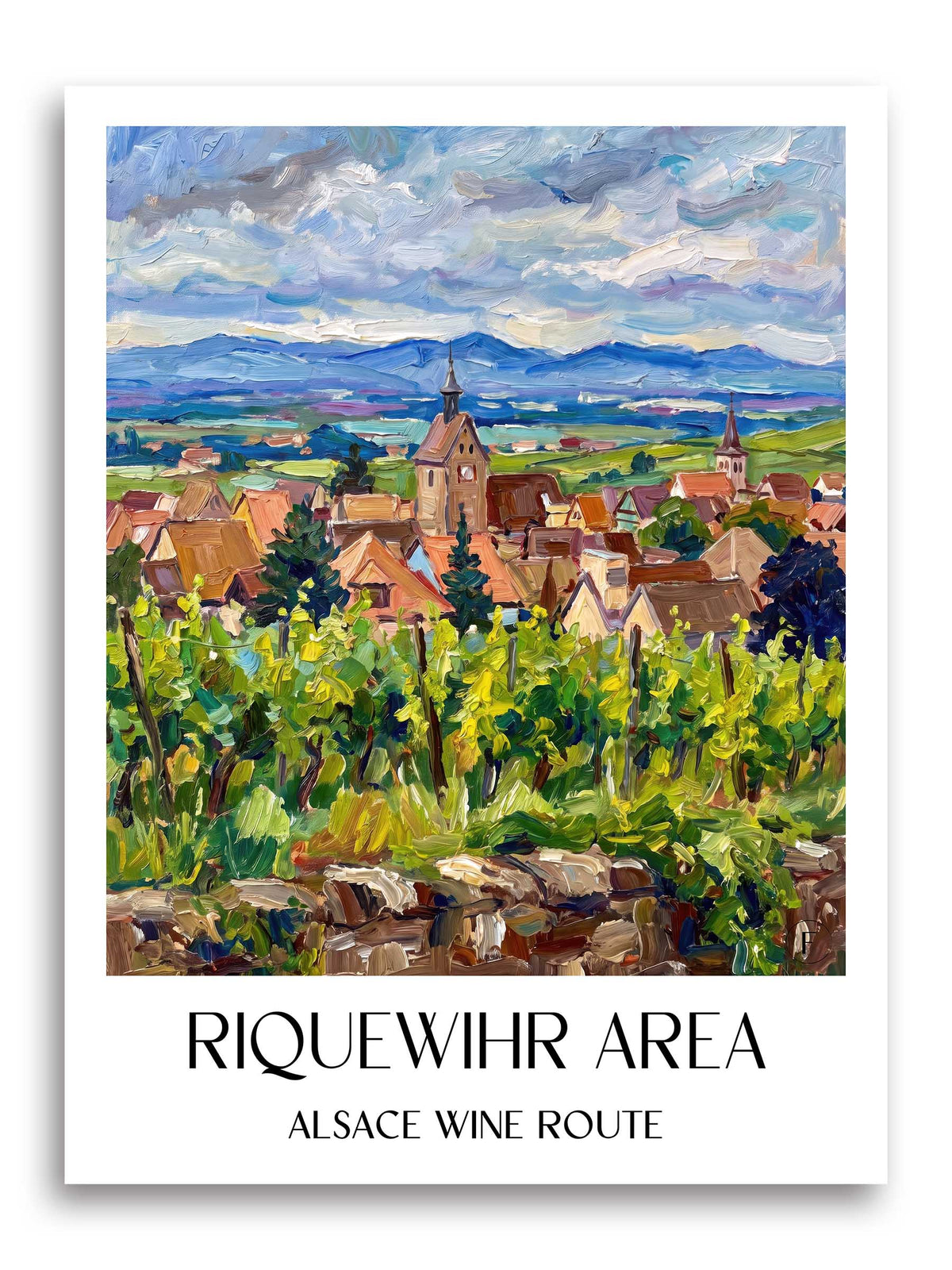 Riquewihr-Umland Poster - Route des Vins d'Alsace - Frankreich Kunstdruck - Ölgemälde von A4 bis A1