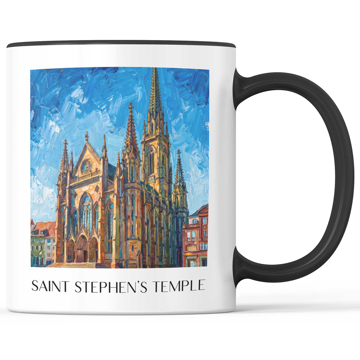 Temple Saint-Étienne Kaffeebecher - Mulhouse - Frankreich Becher - Kaffeetasse im Ölgemälde Stil