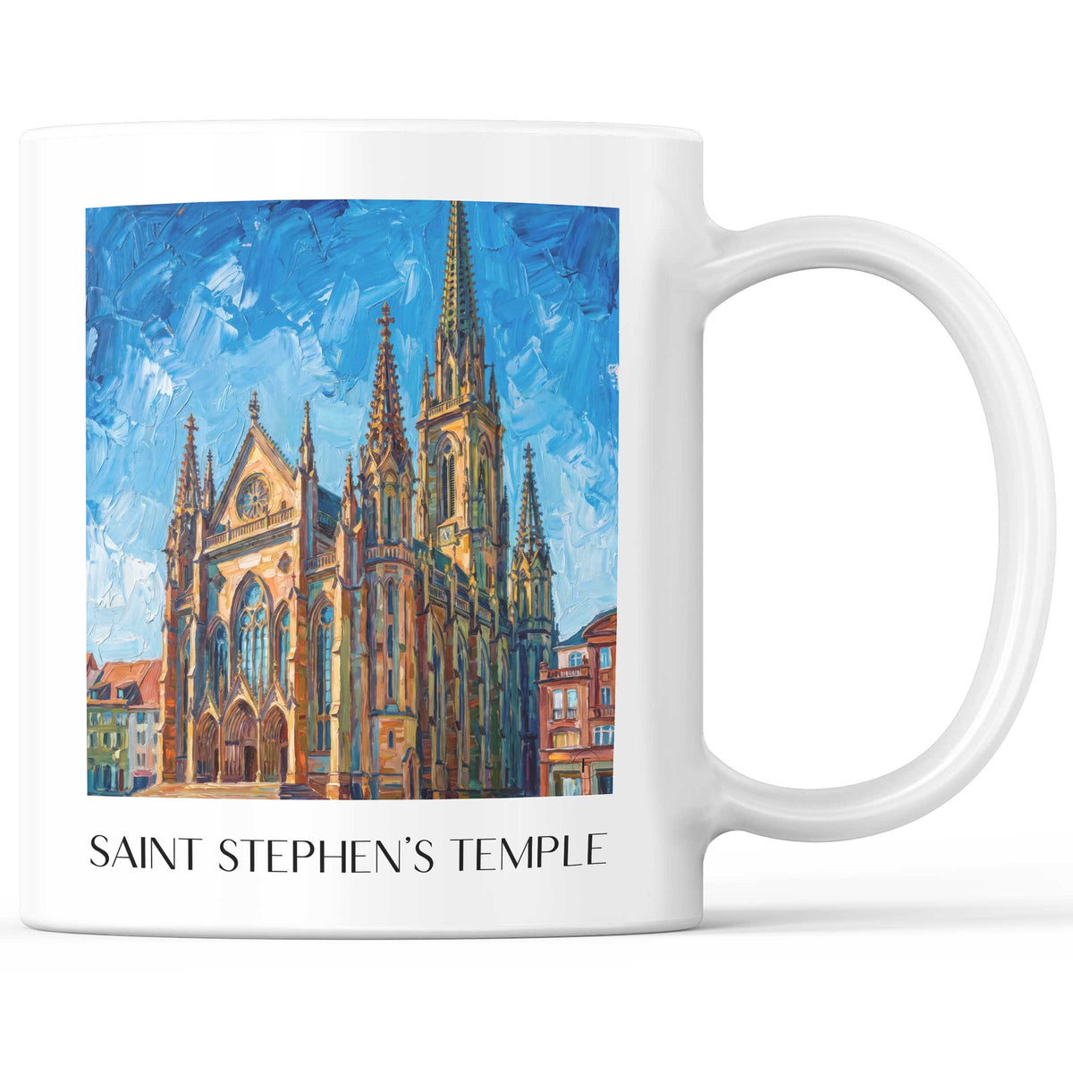 Temple Saint-Étienne Kaffeebecher - Mulhouse - Frankreich Becher - Kaffeetasse im Ölgemälde Stil