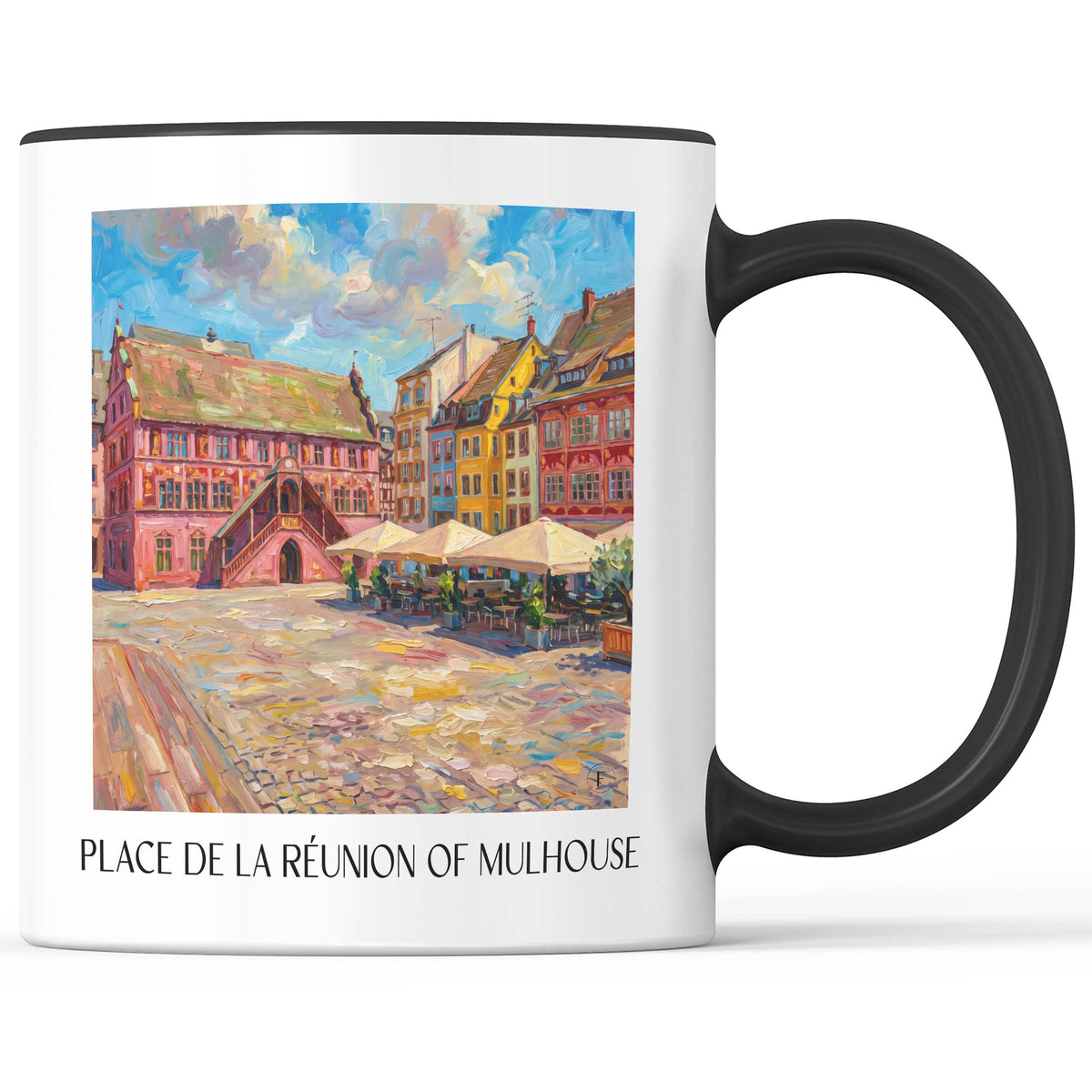 Place de la Réunion Kaffeebecher - Mulhouse - Frankreich Becher - Kaffeetasse im Ölgemälde Stil