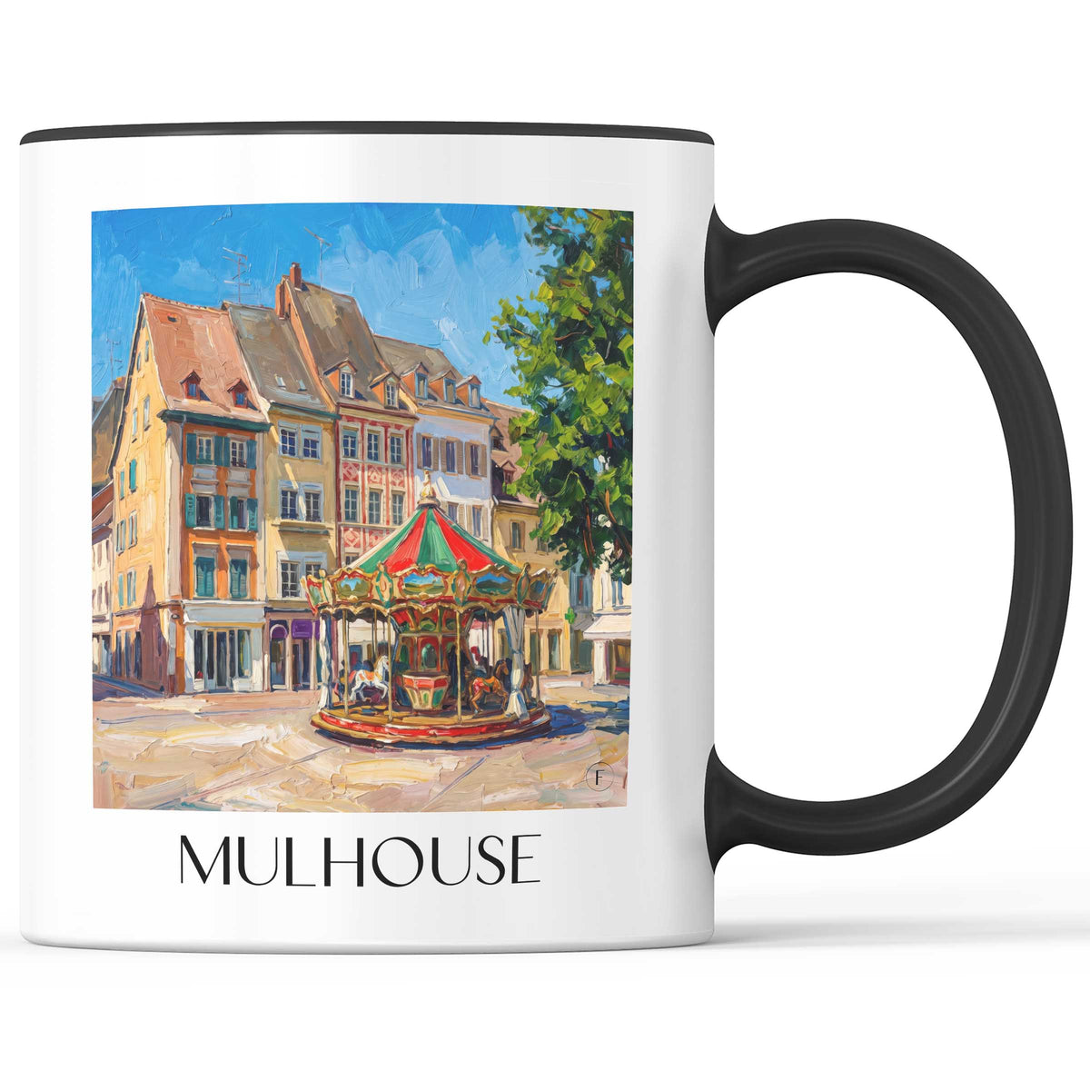 Mulhouse Kaffeebecher - Elsass - Frankreich Becher - Kaffeetasse im Ölgemälde Stil