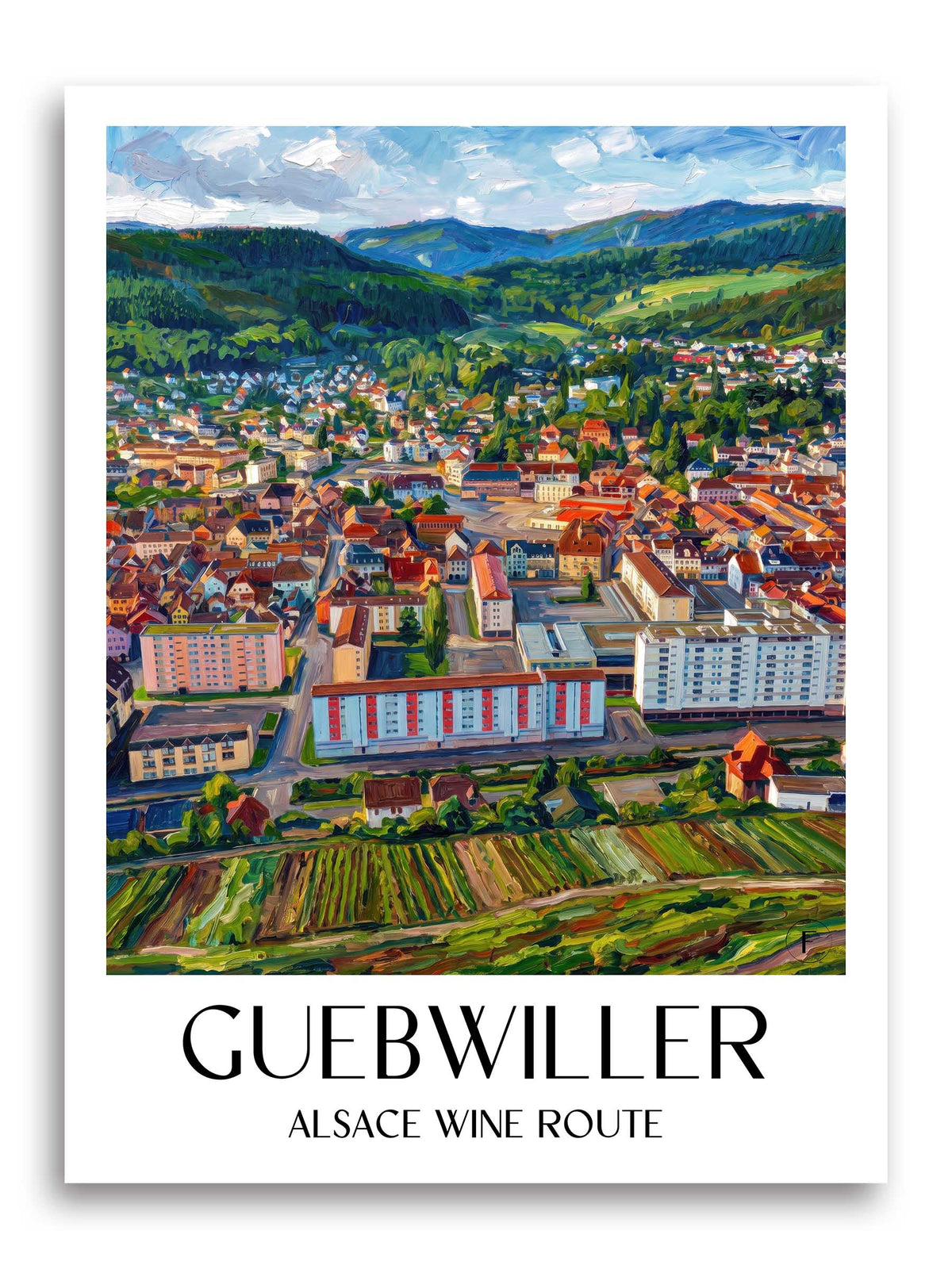 Guebwiller Poster - Route des Vins d'Alsace - Frankreich Kunstdruck - Ölgemälde von A4 bis A1