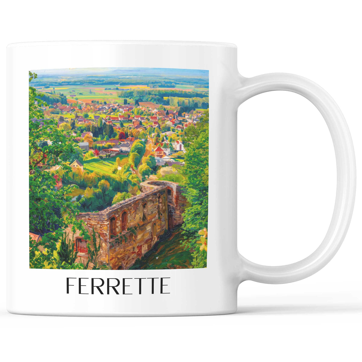 Ferrette Kaffeebecher - Sundgau - Frankreich Becher - Kaffeetasse im Ölgemälde Stil