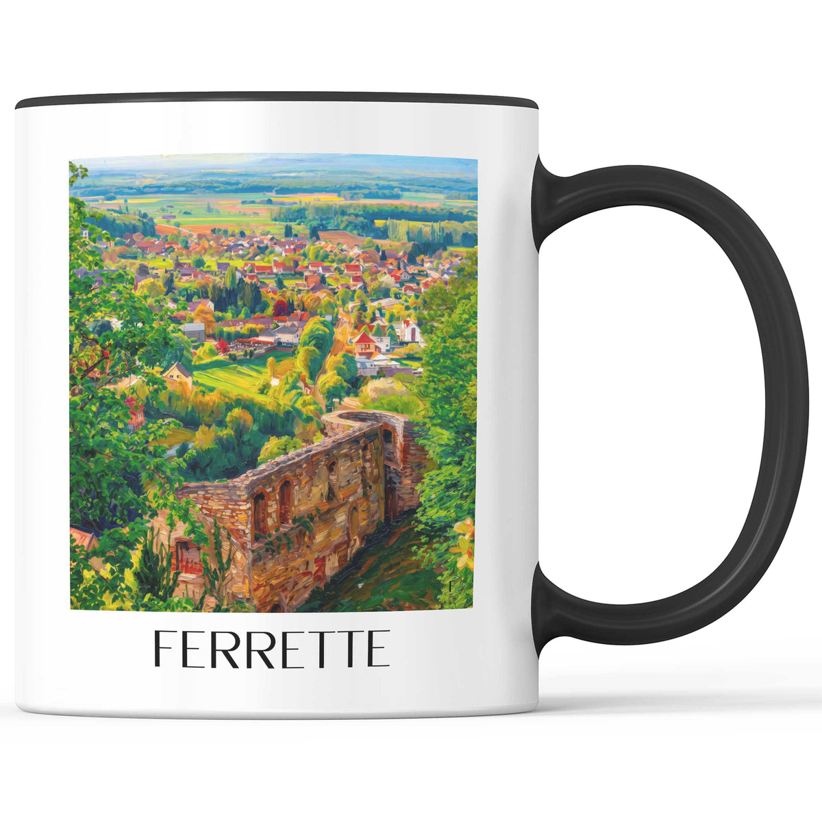 Ferrette Kaffeebecher - Sundgau - Frankreich Becher - Kaffeetasse im Ölgemälde Stil