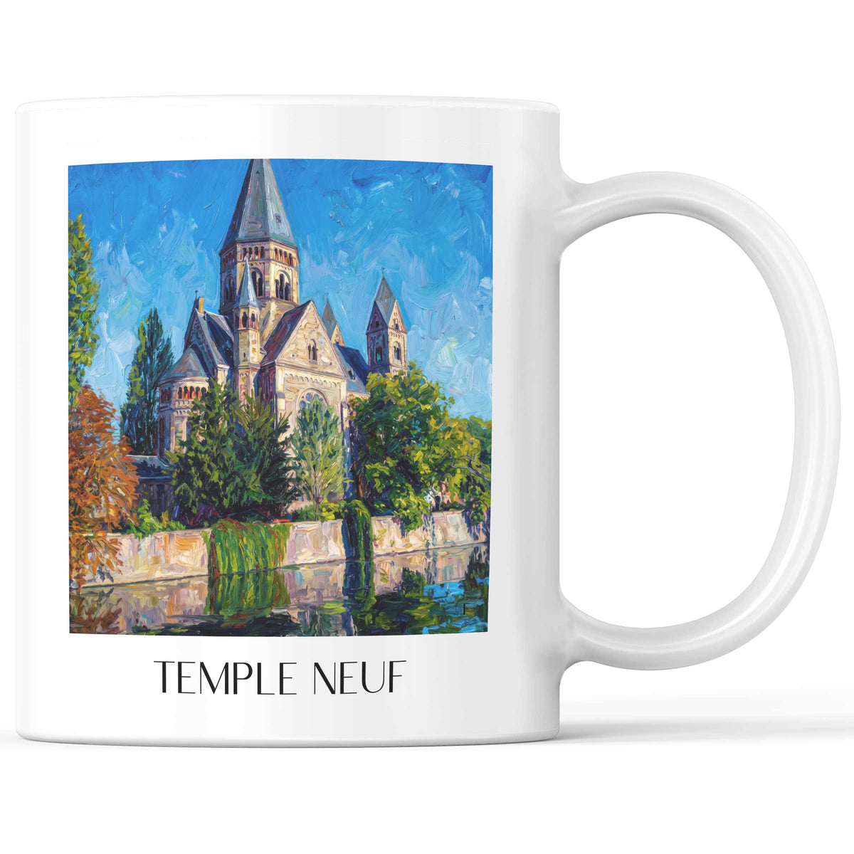 Temple Neuf Kaffeebecher - Metz - Frankreich Becher - Kaffeetasse im Ölgemälde Stil