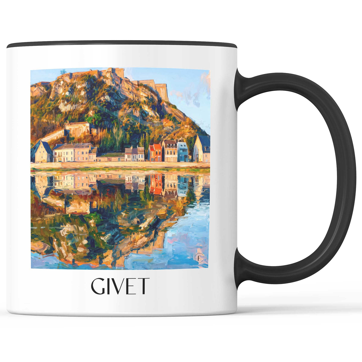 Givet Kaffeebecher - Ardennes - Frankreich Becher - Kaffeetasse im Ölgemälde Stil
