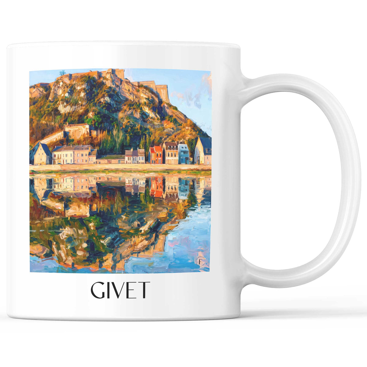 Givet Kaffeebecher - Ardennes - Frankreich Becher - Kaffeetasse im Ölgemälde Stil