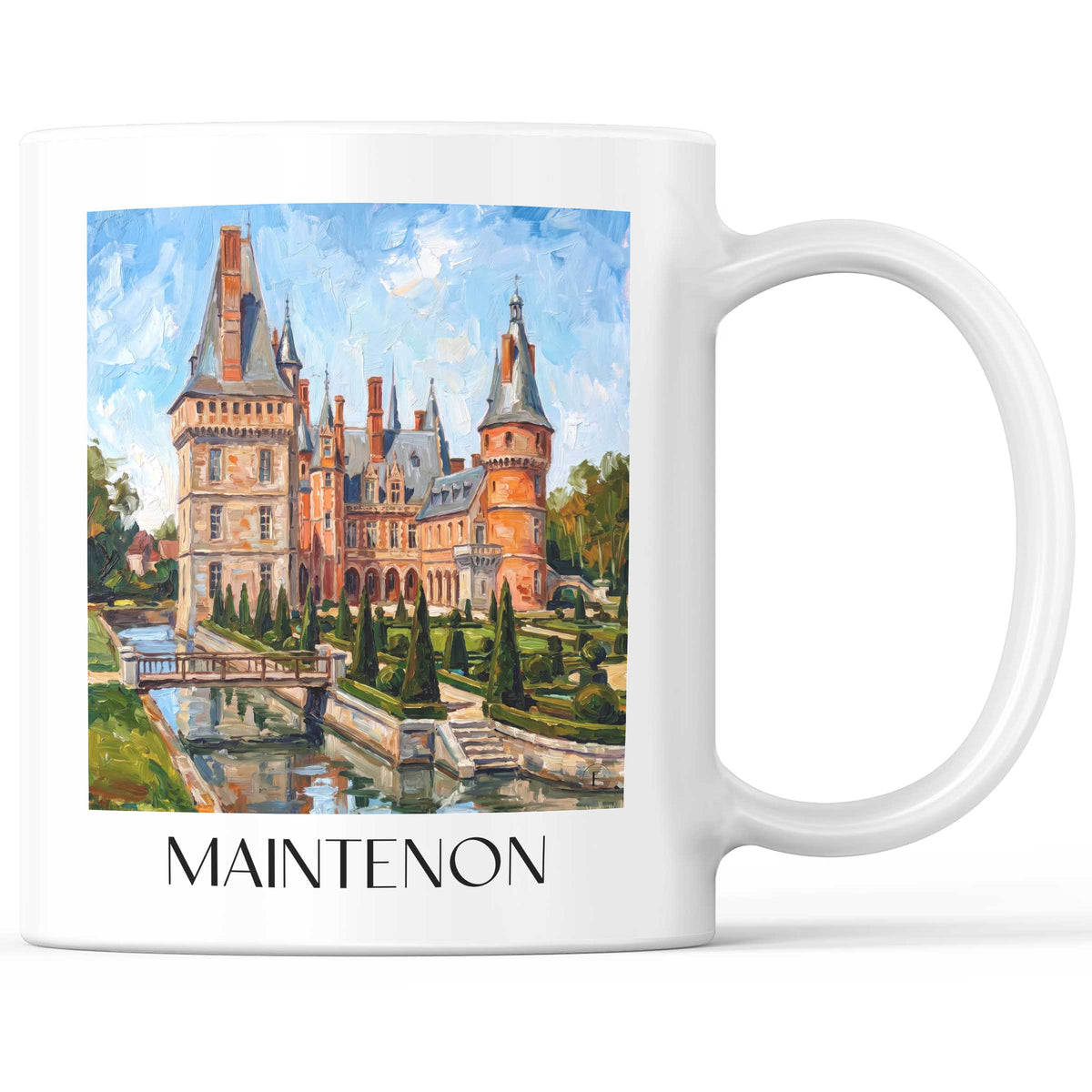 Maintenon Kaffeebecher - Eure-et-Loir - Frankreich Becher - Kaffeetasse im Ölgemälde Stil