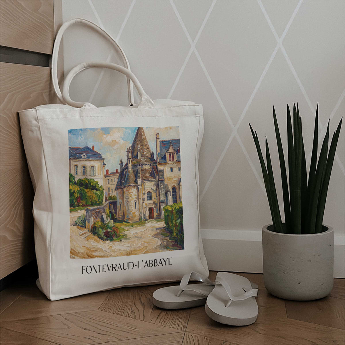 fontevraud-l'abbaye-val-de-loire-frankreich-einkaufstasche-oil-painting-oelgemaelde